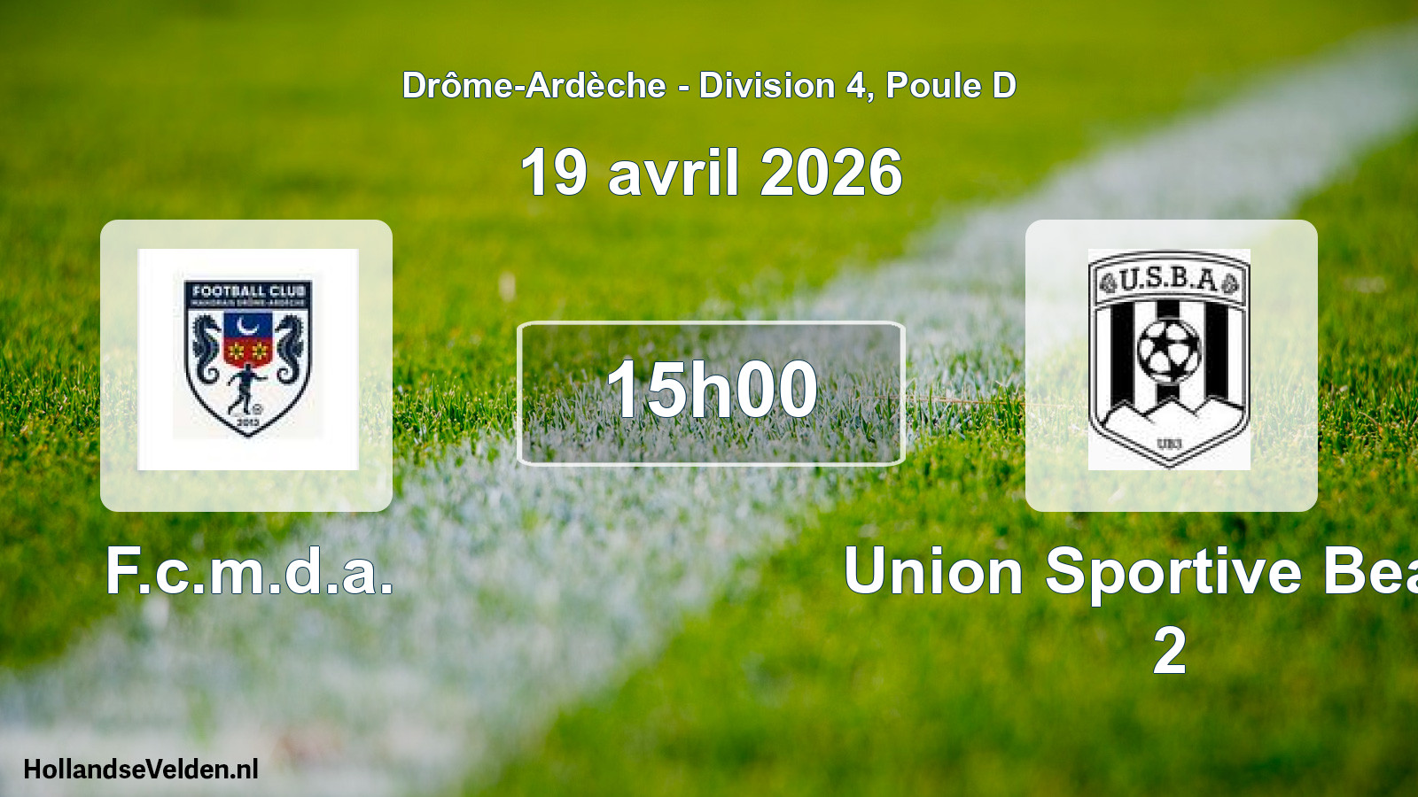 Geplande wedstrijd: F.c.m.d.a. - Union Sportive Beauf 2 (19 april 2026)