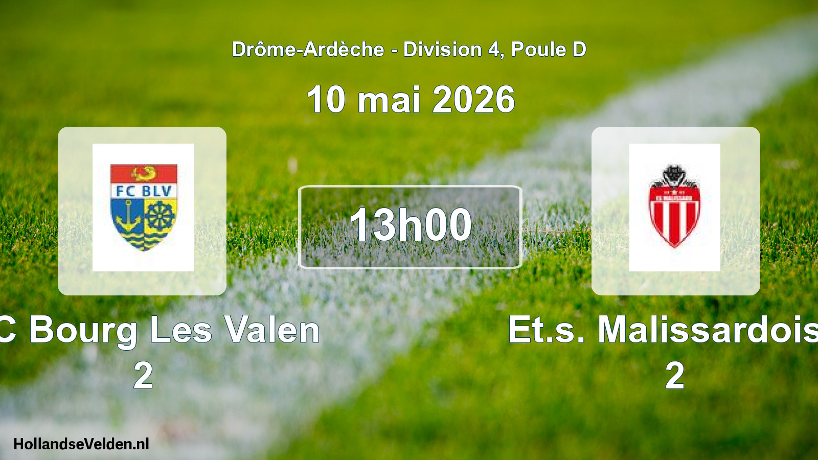 Geplande wedstrijd: FC Bourg Les Valen 2 - Et.s. Malissardoise 2 (10 mei 2026)