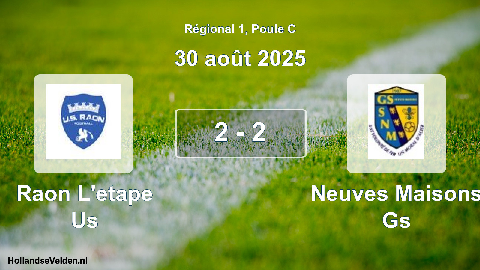 Gespeelde wedstrijd: Raon L'etape Us - Neuves Maisons Gs 2 - 2 (30 août 2025)