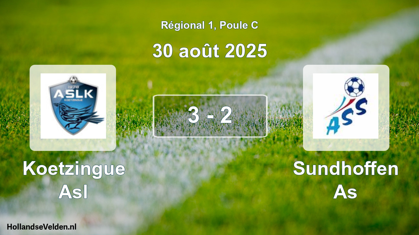 Gespeelde wedstrijd: Koetzingue Asl - Sundhoffen As 3 - 2 (30 août 2025)