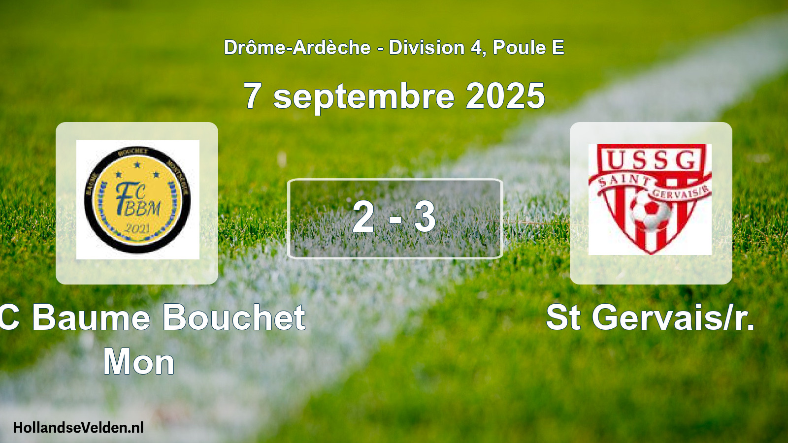 Gespeelde wedstrijd: FC Baume Bouchet Mon - St Gervais/r. 2 - 3 (7 september 2025)