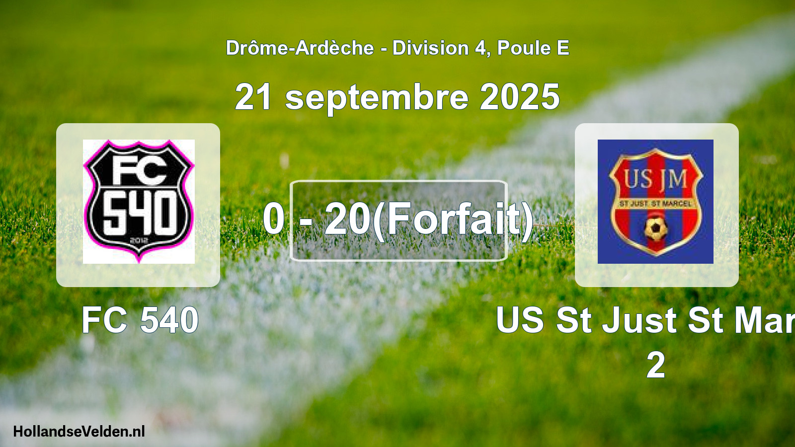 Gespeelde wedstrijd: FC 540 - US St Just St Marc 2 0 - 20(Forfait) (21 september 2025)