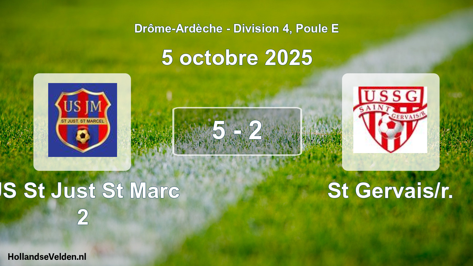 Gespeelde wedstrijd: US St Just St Marc 2 - St Gervais/r. 5 - 2 (5 oktober 2025)