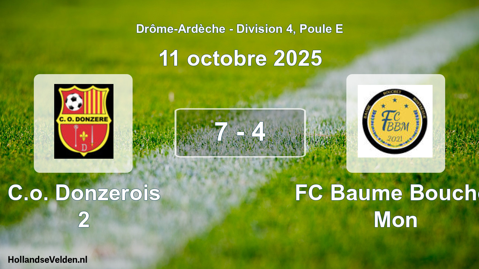 Match joué: C.o. Donzerois 2 - FC Baume Bouchet Mon 7 - 4 (11 octobre 2025)