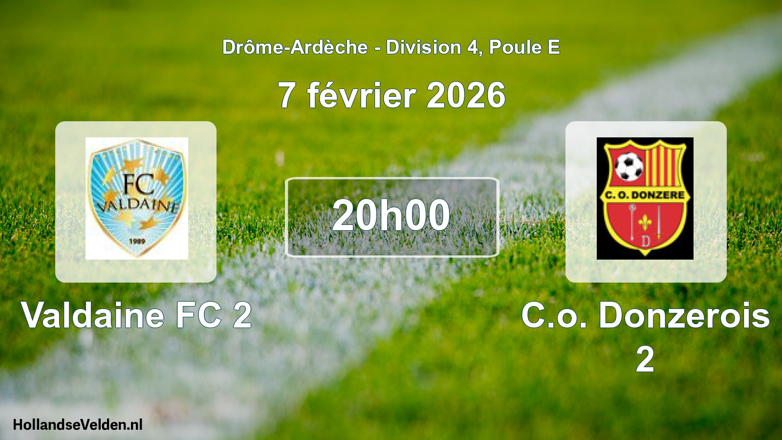 Geplande wedstrijd: Valdaine FC 2 - C.o. Donzerois 2 (7 februari 2026)