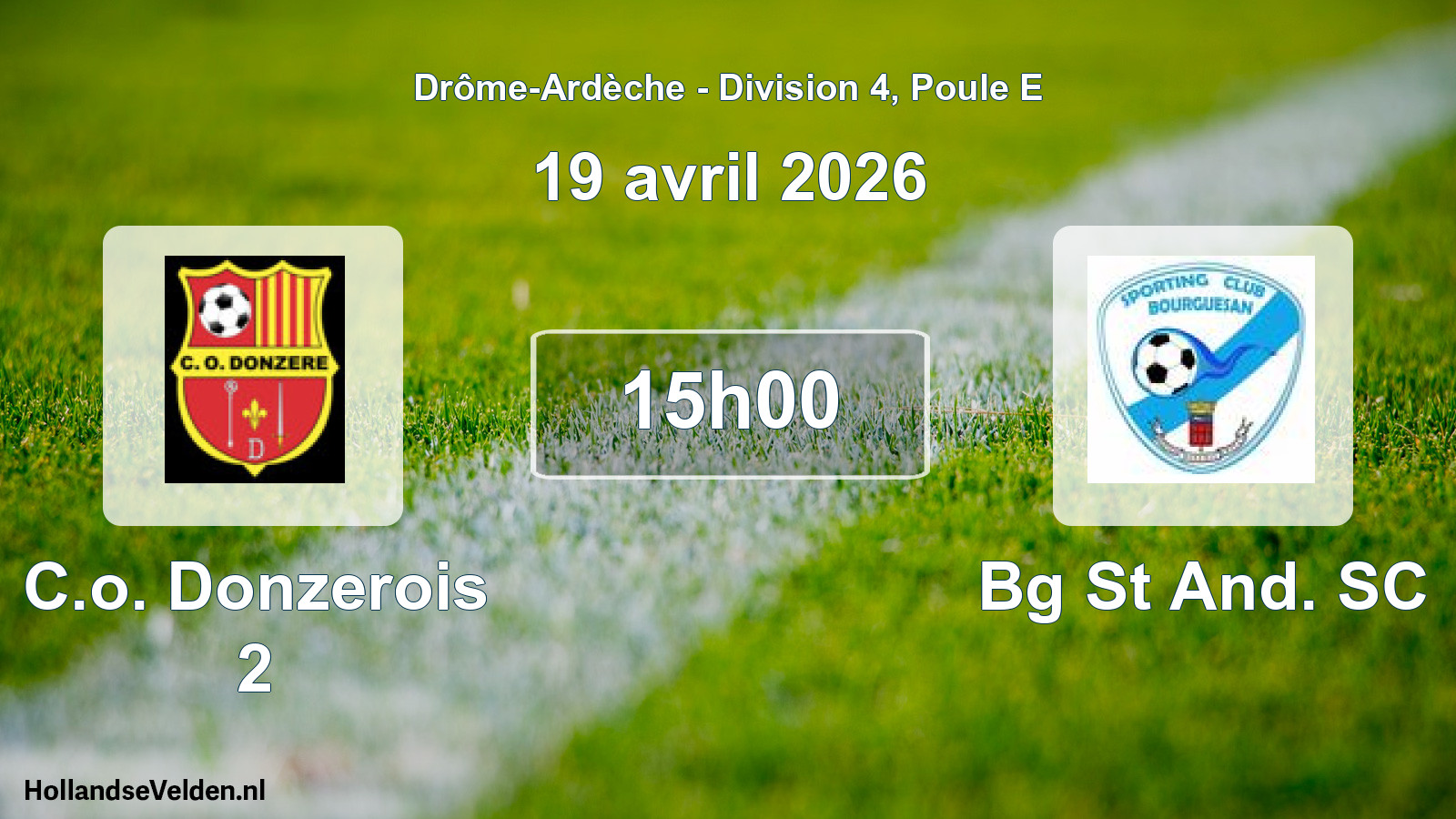 Match programmé: C.o. Donzerois 2 - Bg St And. SC (19 avril 2026)