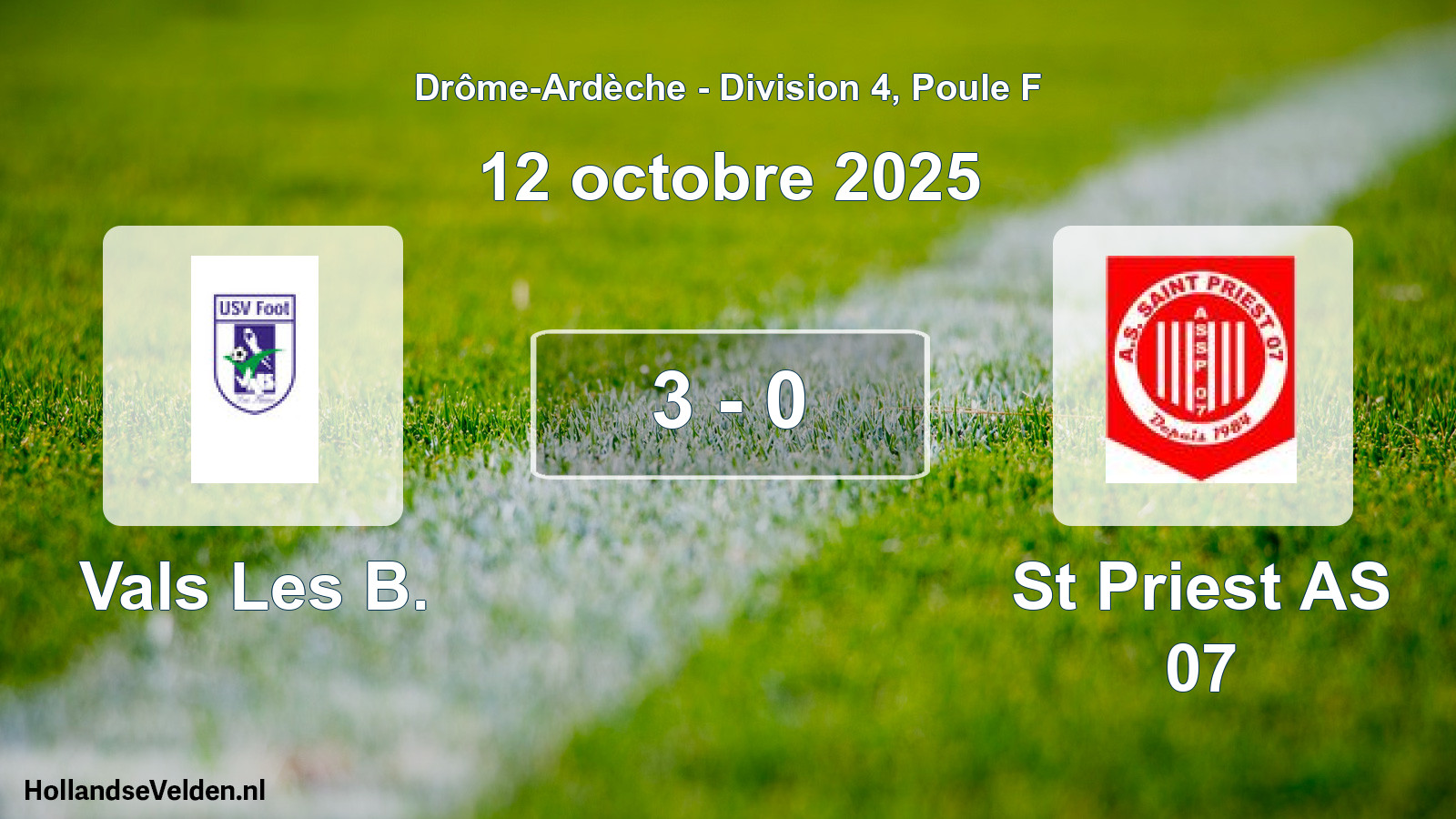 Gespeelde wedstrijd: Vals Les B. - St Priest AS 07 3 - 0 (12 oktober 2025)