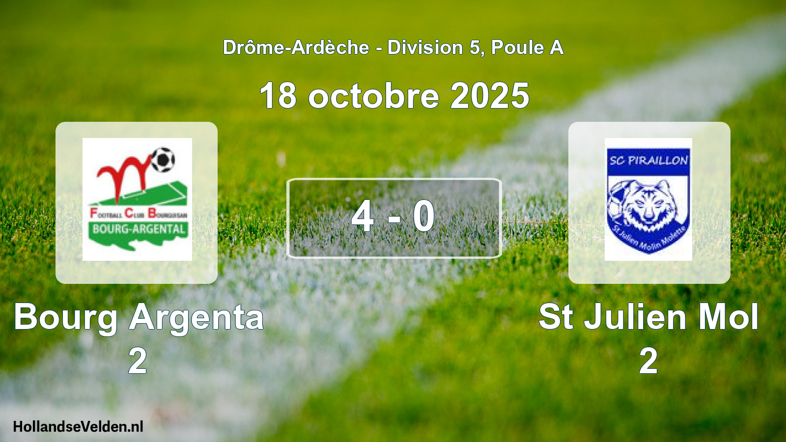 Total number of matches played: Bourg Argenta 2 - St Julien Mol 2 4 - 0 (18 October 2025)