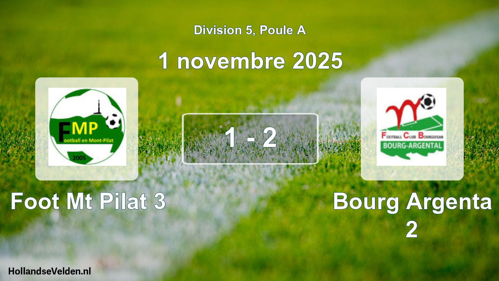 Match joué: Foot Mt Pilat 3 - Bourg Argenta 2 1 - 2 (1 novembre 2025)