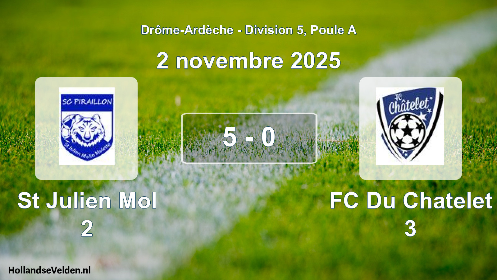 Gespeelde wedstrijd: St Julien Mol 2 - FC Du Chatelet 3 5 - 0 (2 november 2025)