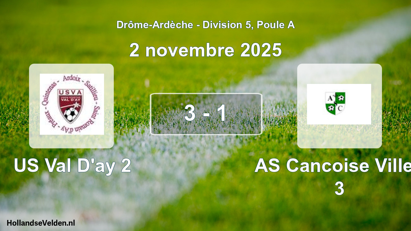 Gespeelde wedstrijd: US Val D'ay 2 - AS Cancoise Villev 3 3 - 1 (2 november 2025)