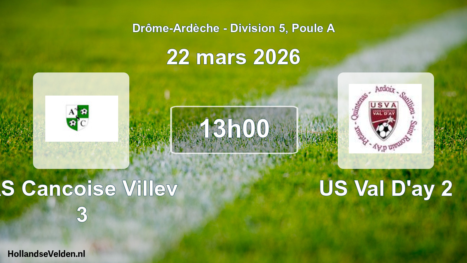 Geplande wedstrijd: AS Cancoise Villev 3 - US Val D'ay 2 (22 maart 2026)
