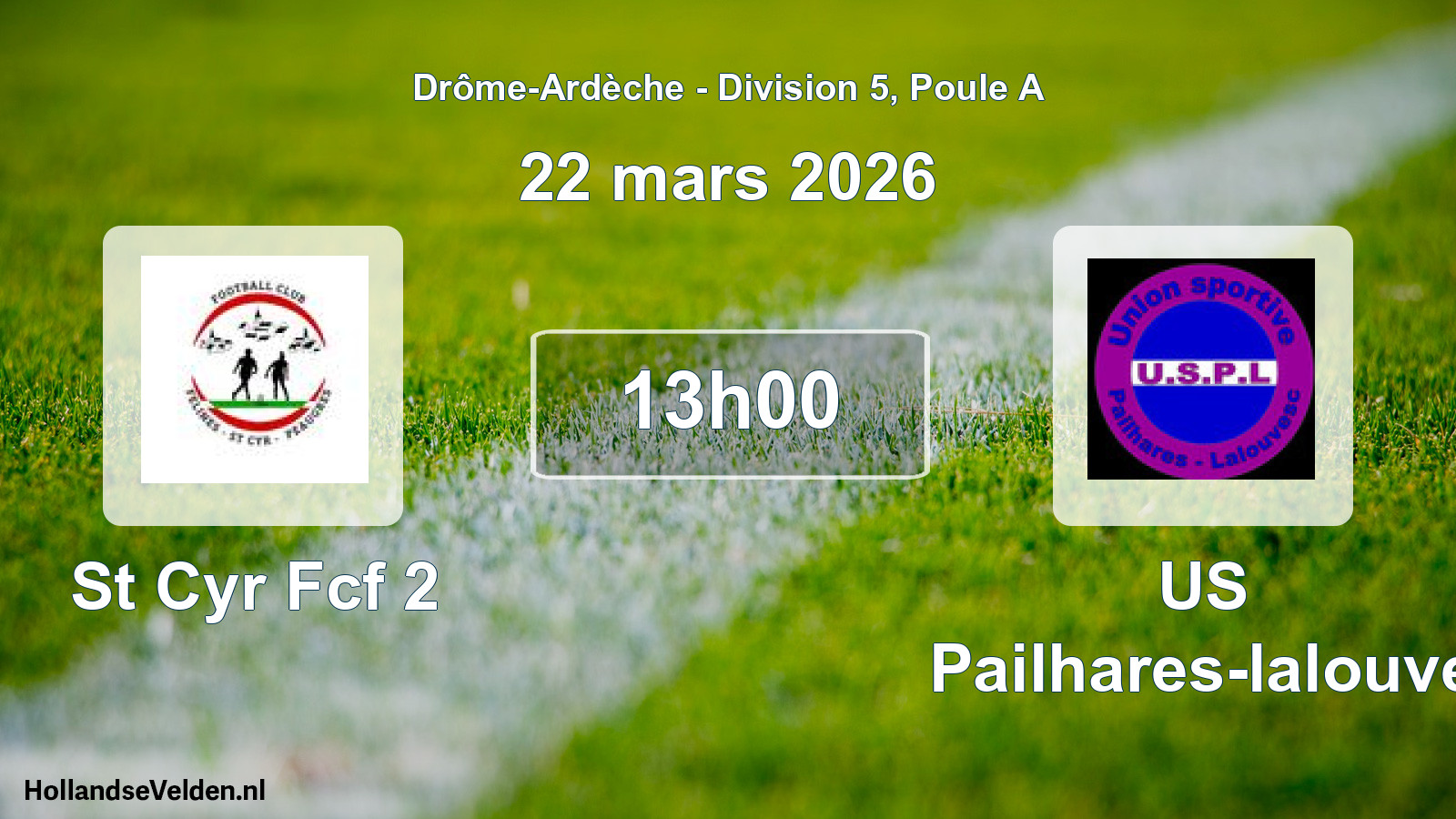 Match programmé: St Cyr Fcf 2 - US Pailhares-lalouve (22 mars 2026)