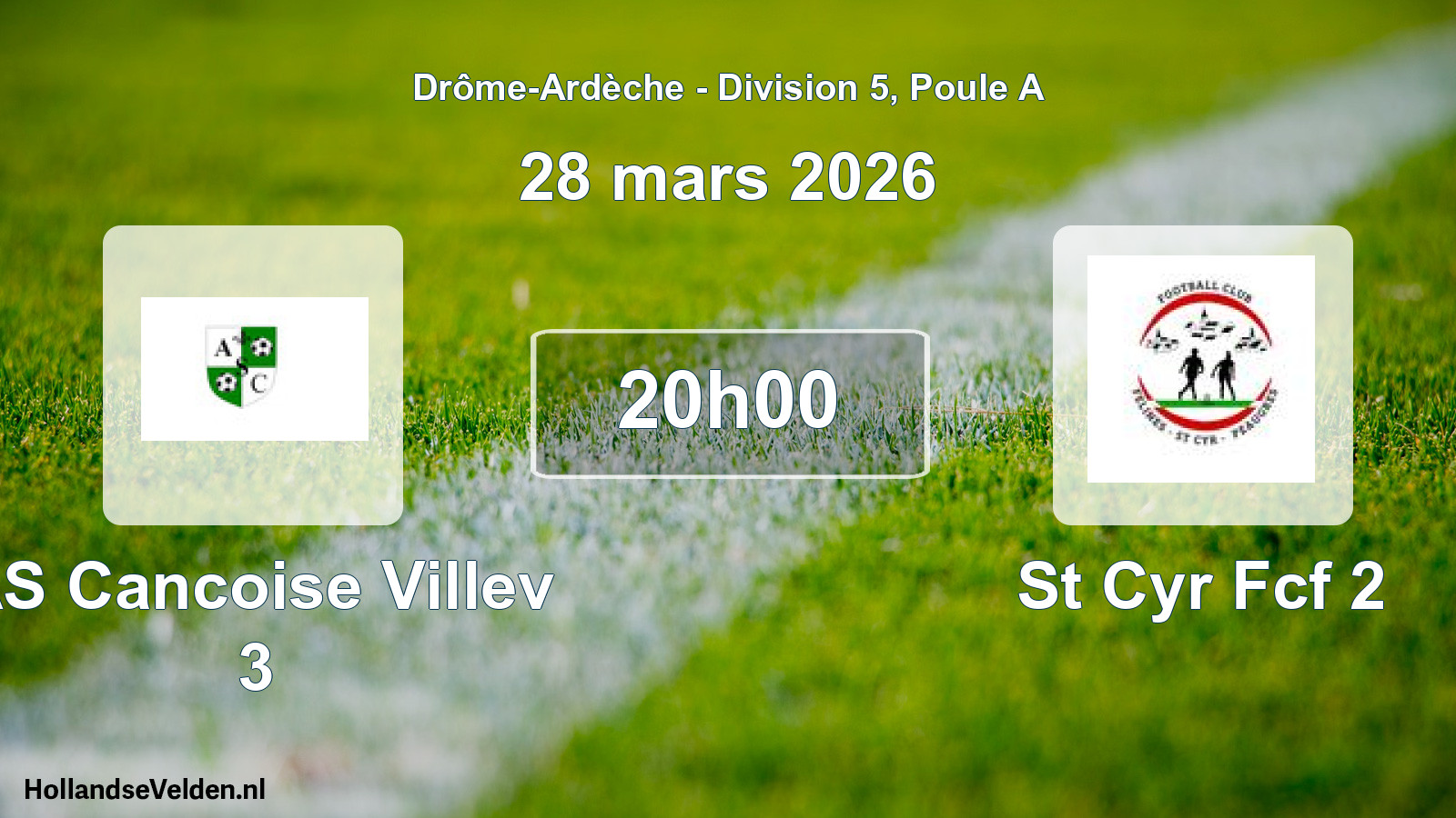 Geplande wedstrijd: AS Cancoise Villev 3 - St Cyr Fcf 2 (28 maart 2026)
