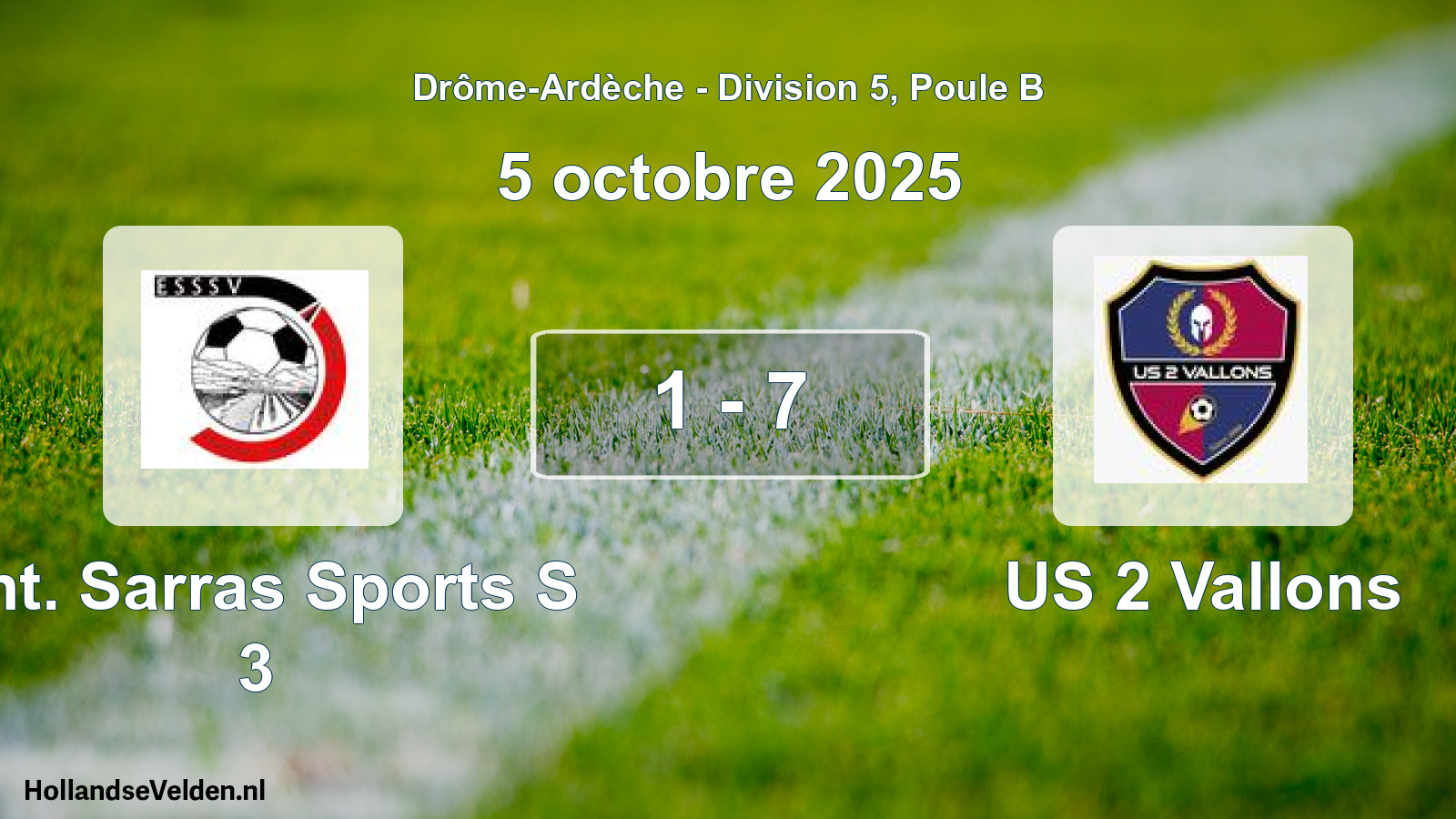 Gespeelde wedstrijd: Ent. Sarras Sports S 3 - US 2 Vallons 1 - 7 (5 oktober 2025)