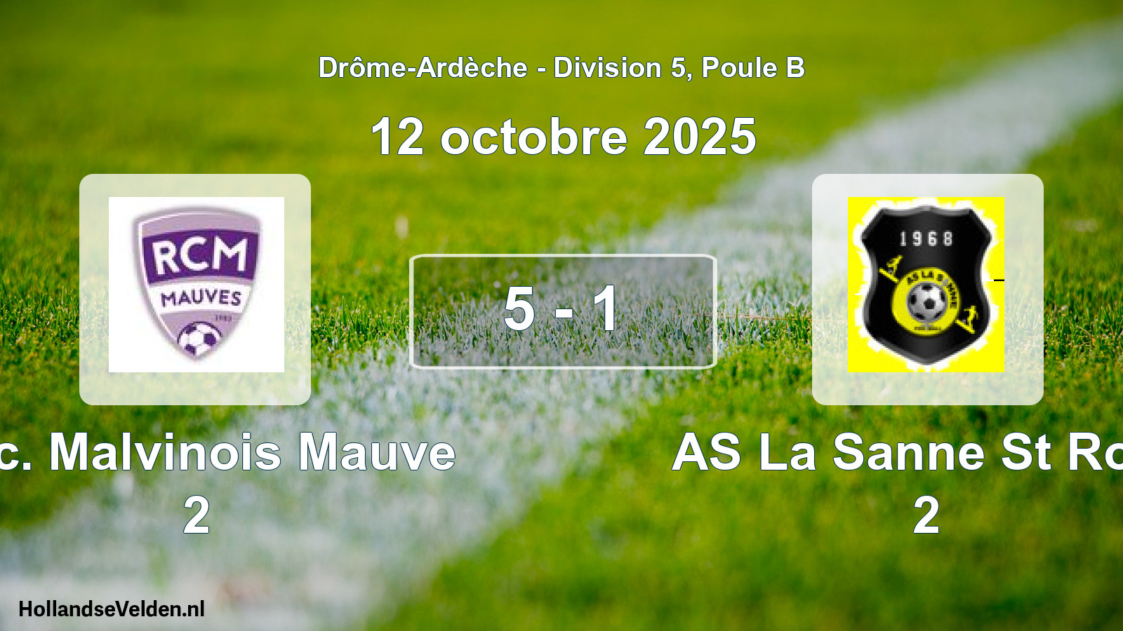 Gespeelde wedstrijd: R.c. Malvinois Mauve 2 - AS La Sanne St Rom 2 5 - 1 (12 oktober 2025)
