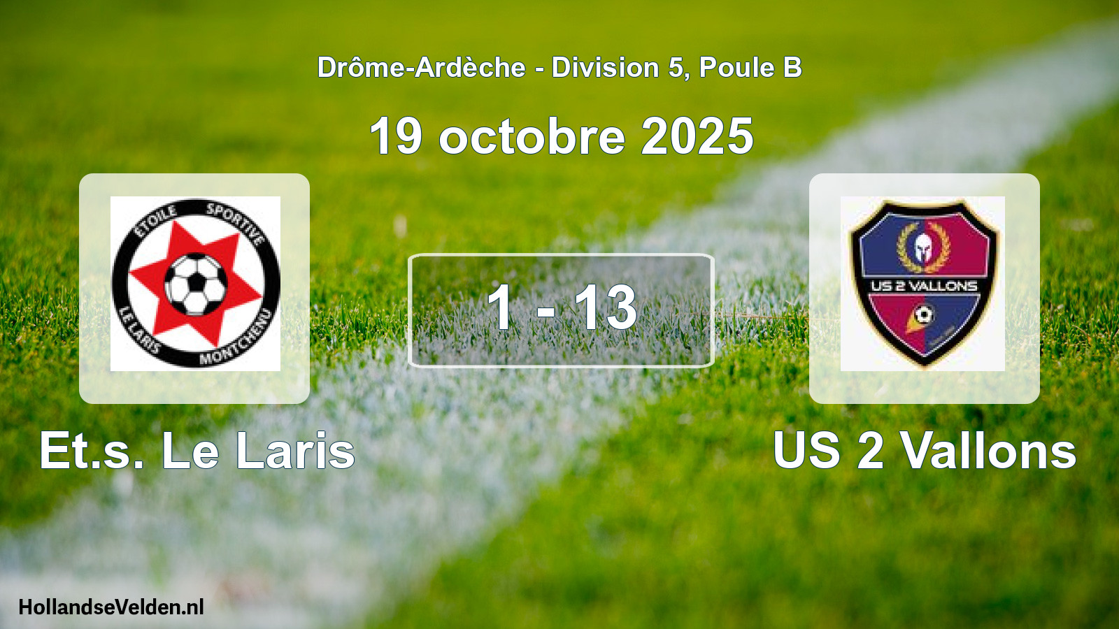 Gespeelde wedstrijd: Et.s. Le Laris - US 2 Vallons 1 - 13 (19 oktober 2025)