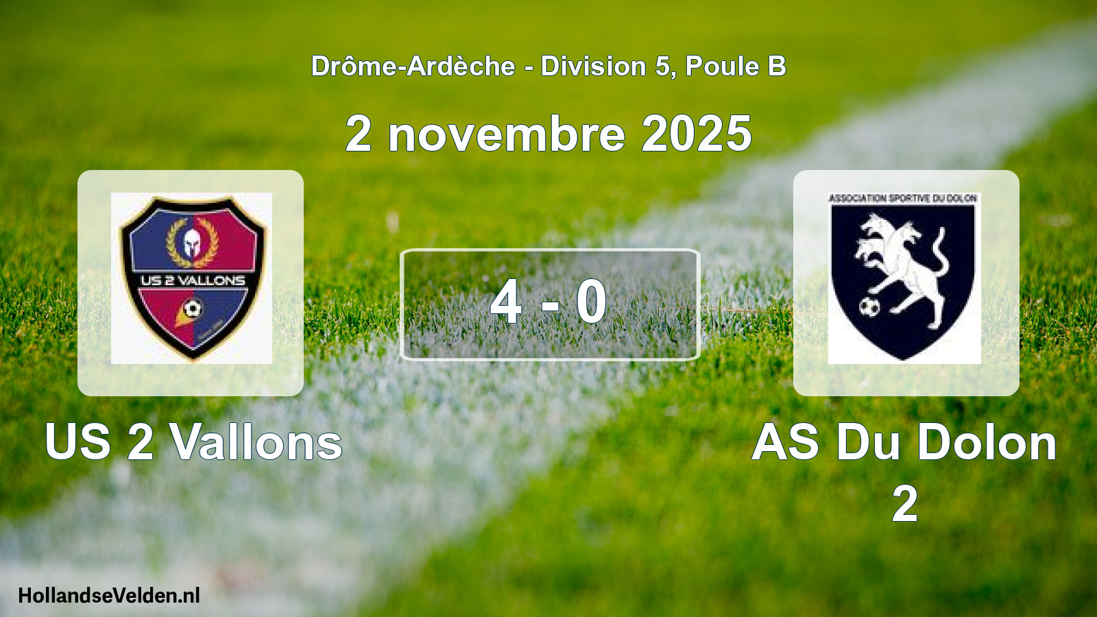 Gespeelde wedstrijd: US 2 Vallons - AS Du Dolon 2 4 - 0 (2 november 2025)