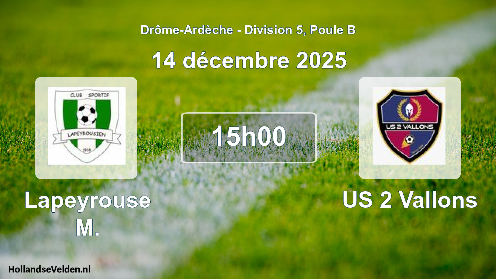Geplande wedstrijd: Lapeyrouse M. - US 2 Vallons (14 december 2025)