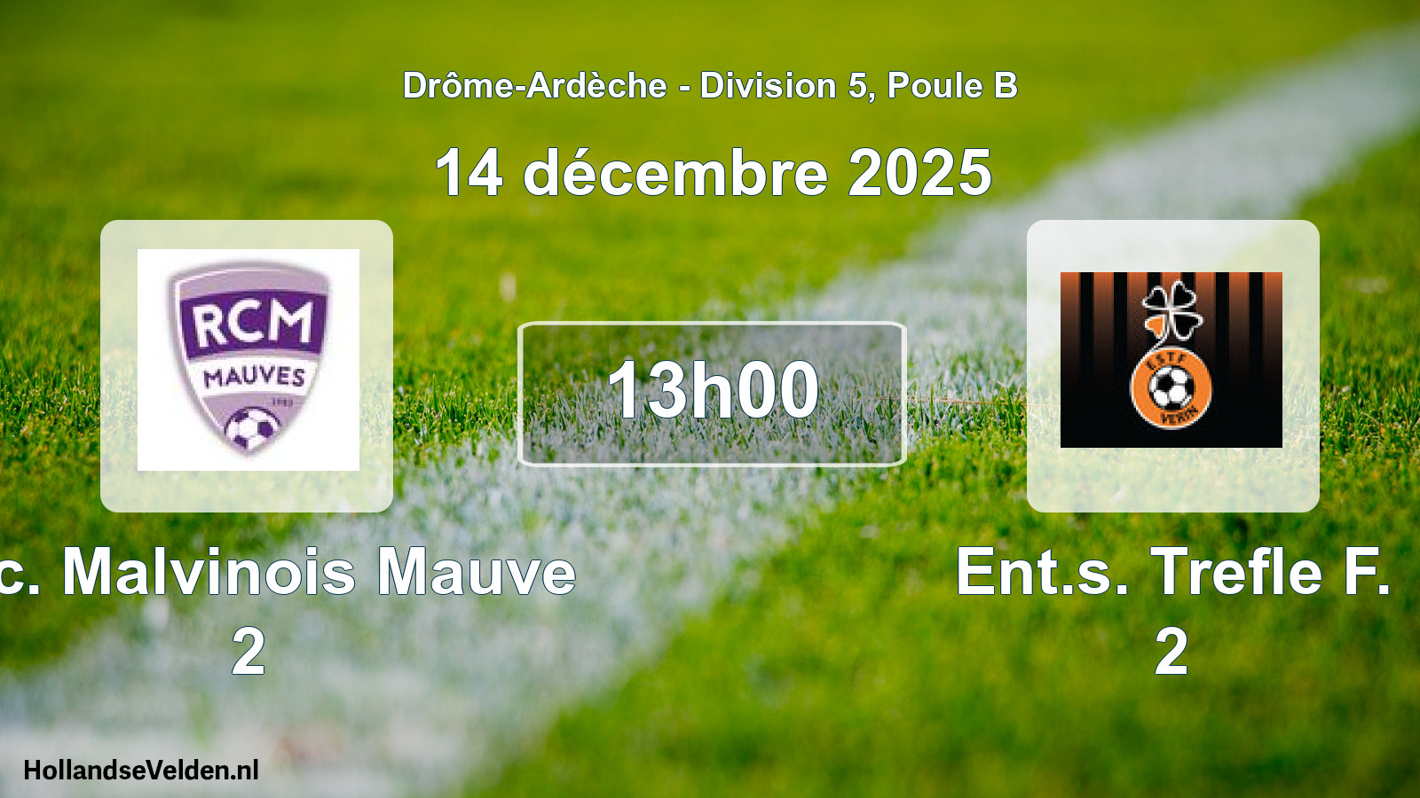 Geplande wedstrijd: R.c. Malvinois Mauve 2 - Ent.s. Trefle F. 2 (14 december 2025)