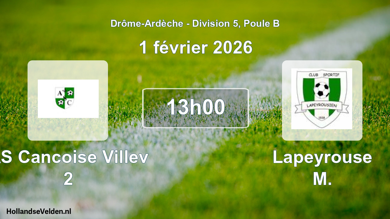 Match programmé: AS Cancoise Villev 2 - Lapeyrouse M. (1 février 2026)