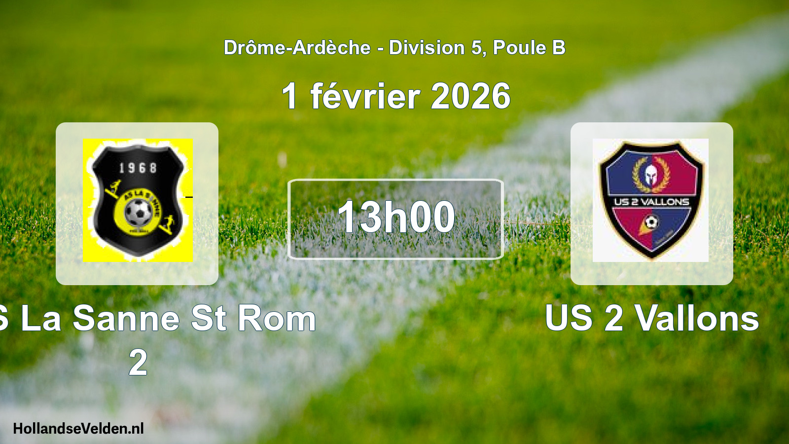 Match programmé: AS La Sanne St Rom 2 - US 2 Vallons (1 février 2026)