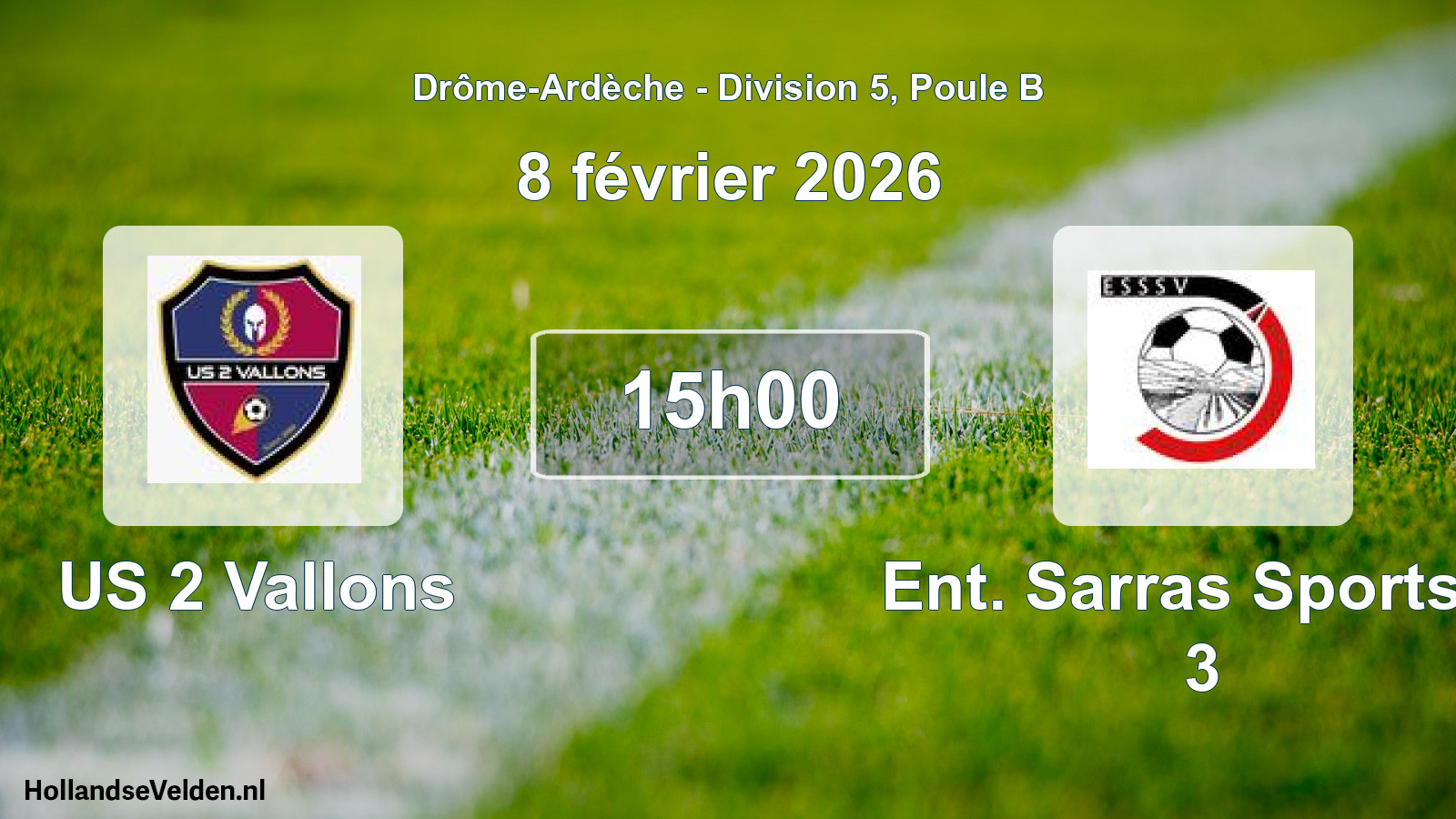 Geplande wedstrijd: US 2 Vallons - Ent. Sarras Sports S 3 (8 februari 2026)