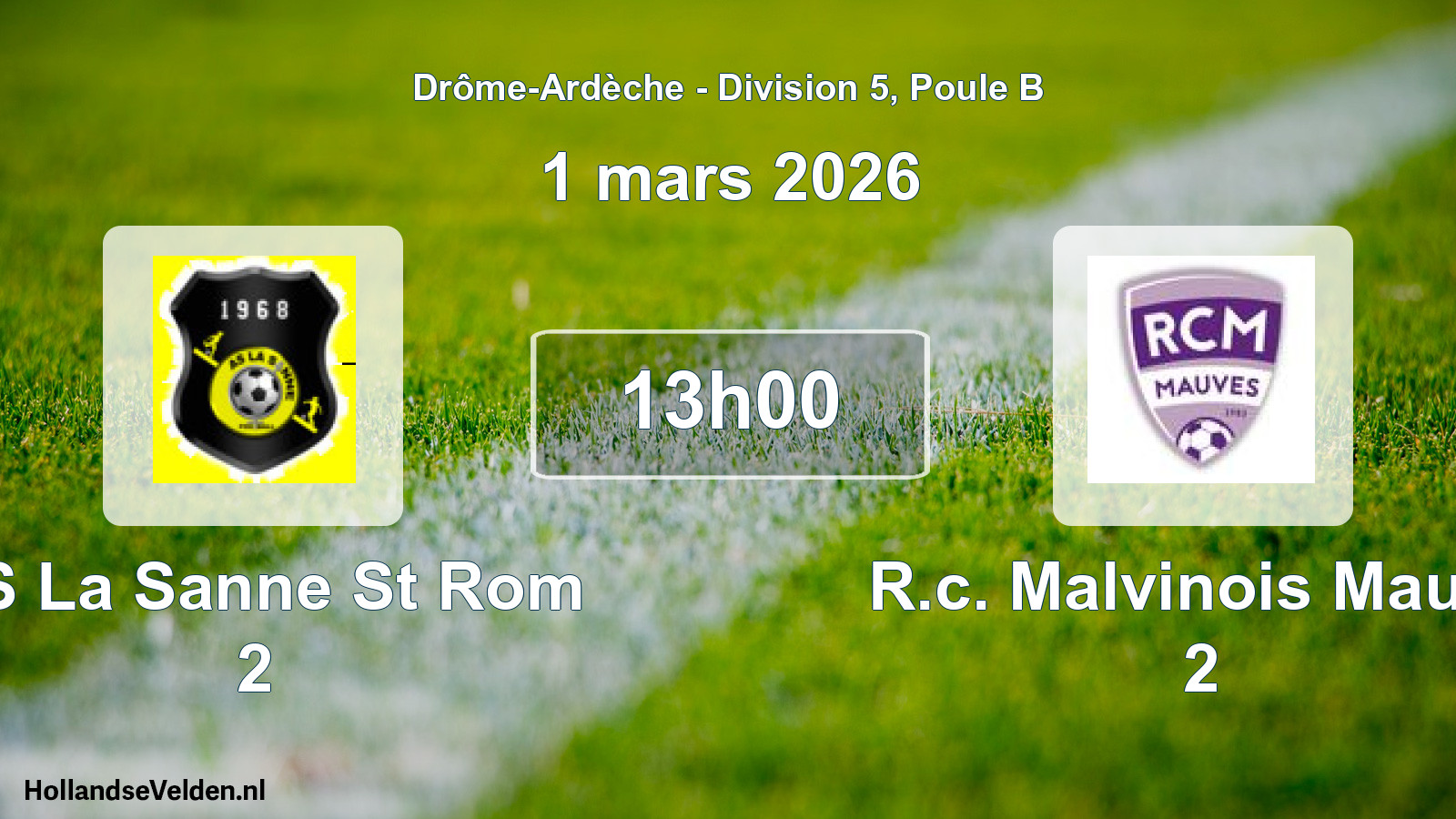 Geplande wedstrijd: AS La Sanne St Rom 2 - R.c. Malvinois Mauve 2 (1 maart 2026)