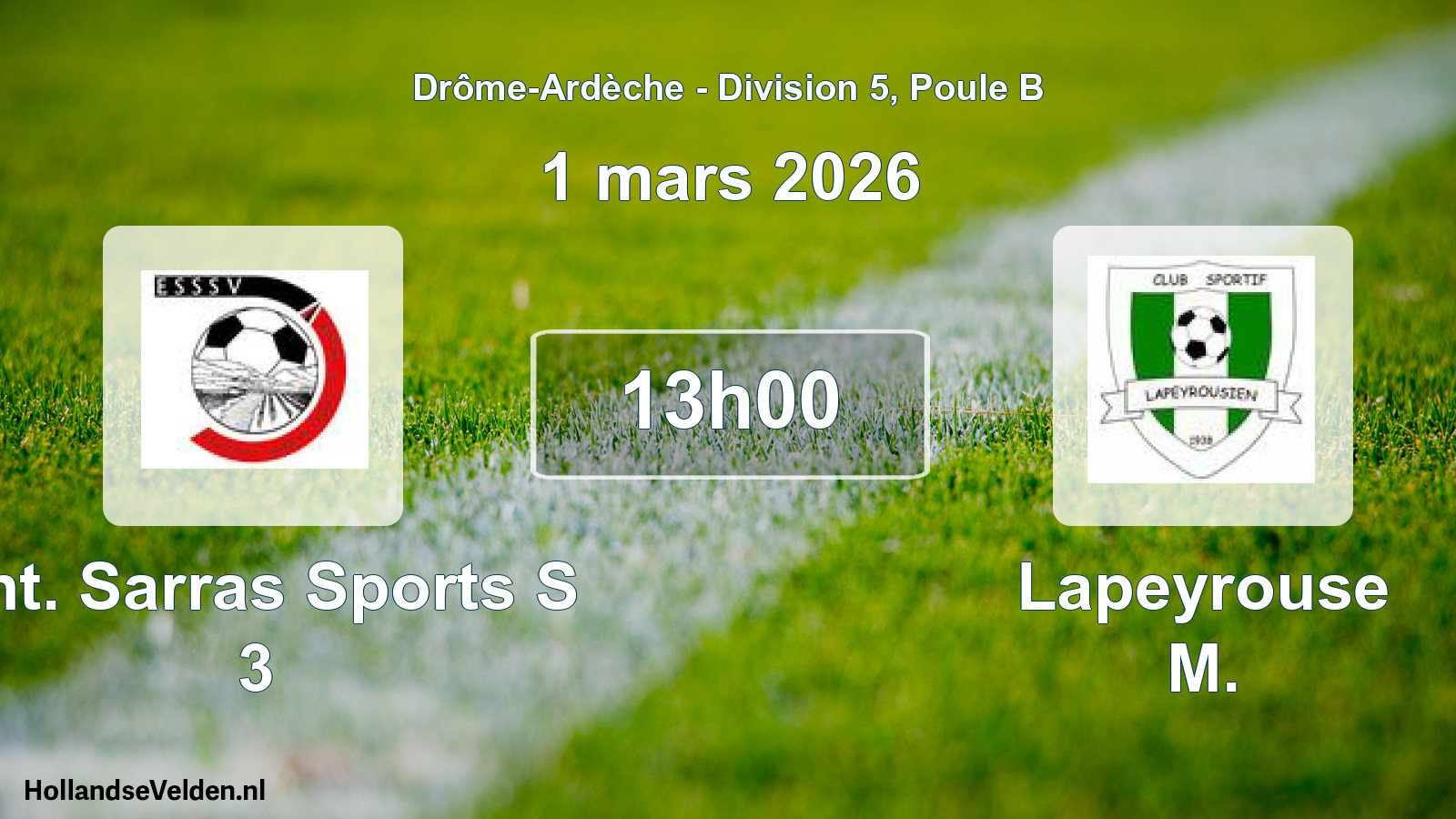 Geplande wedstrijd: Ent. Sarras Sports S 3 - Lapeyrouse M. (1 maart 2026)