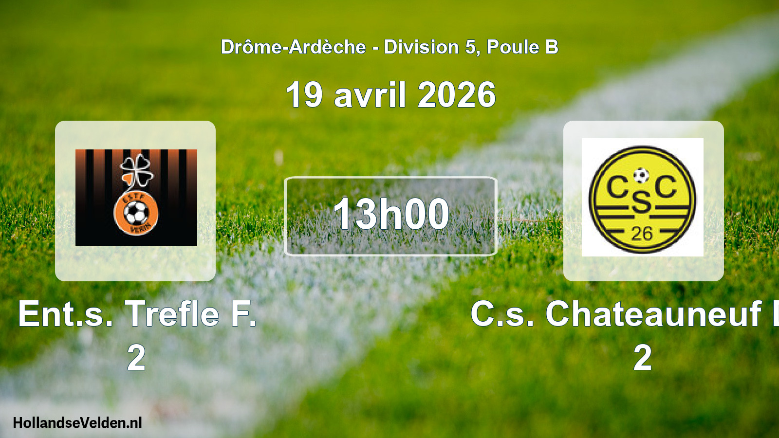 Geplande wedstrijd: Ent.s. Trefle F. 2 - C.s. Chateauneuf De 2 (19 april 2026)