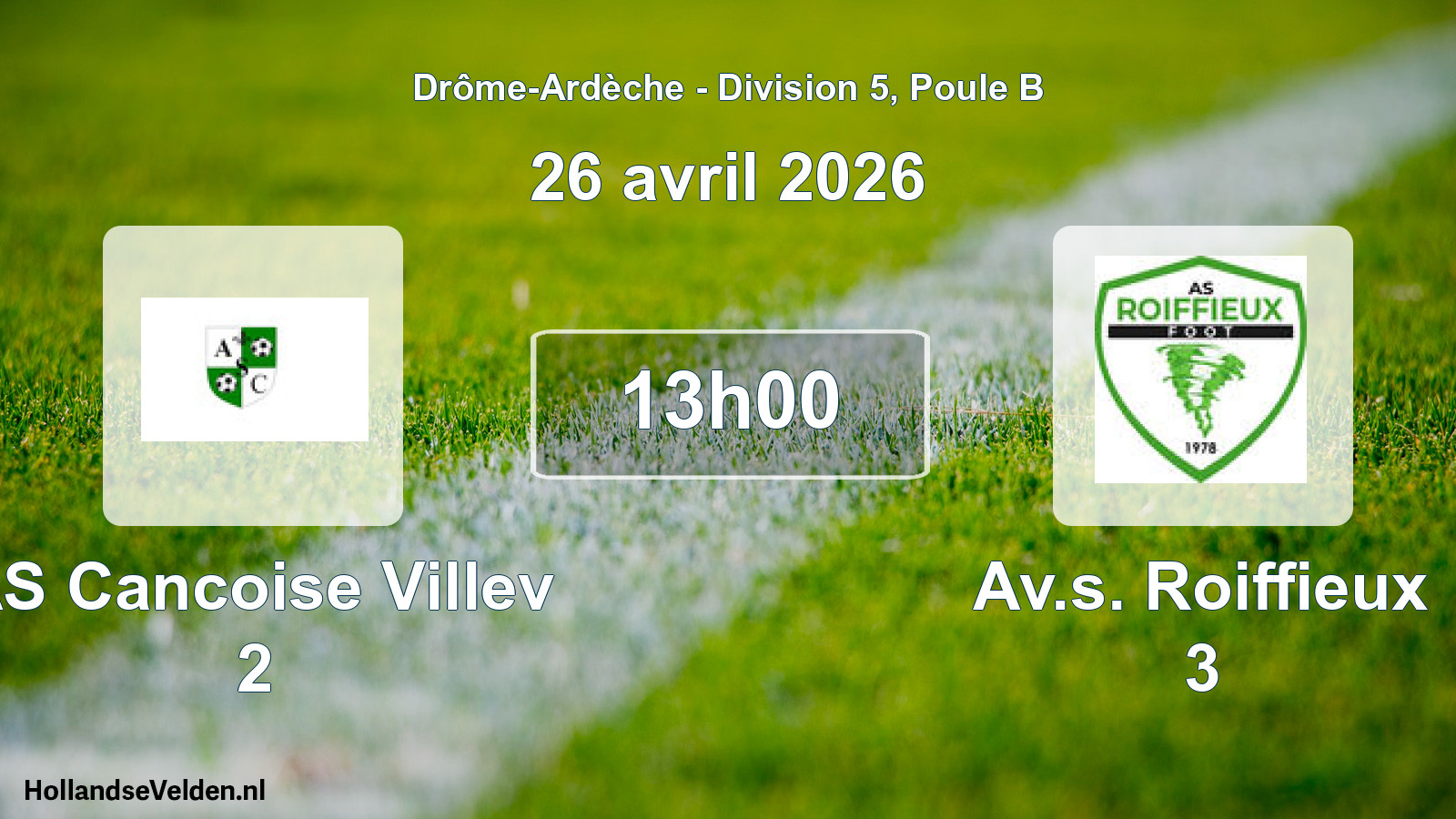 Geplande wedstrijd: AS Cancoise Villev 2 - Av.s. Roiffieux 3 (26 april 2026)