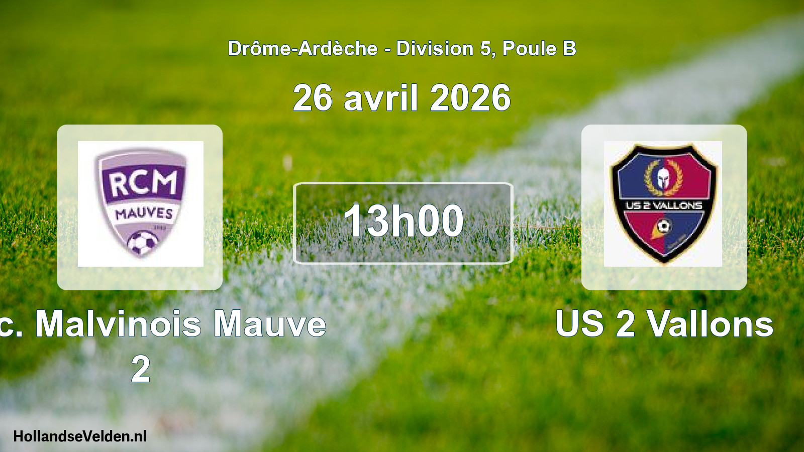 Match programmé: R.c. Malvinois Mauve 2 - US 2 Vallons (26 avril 2026)