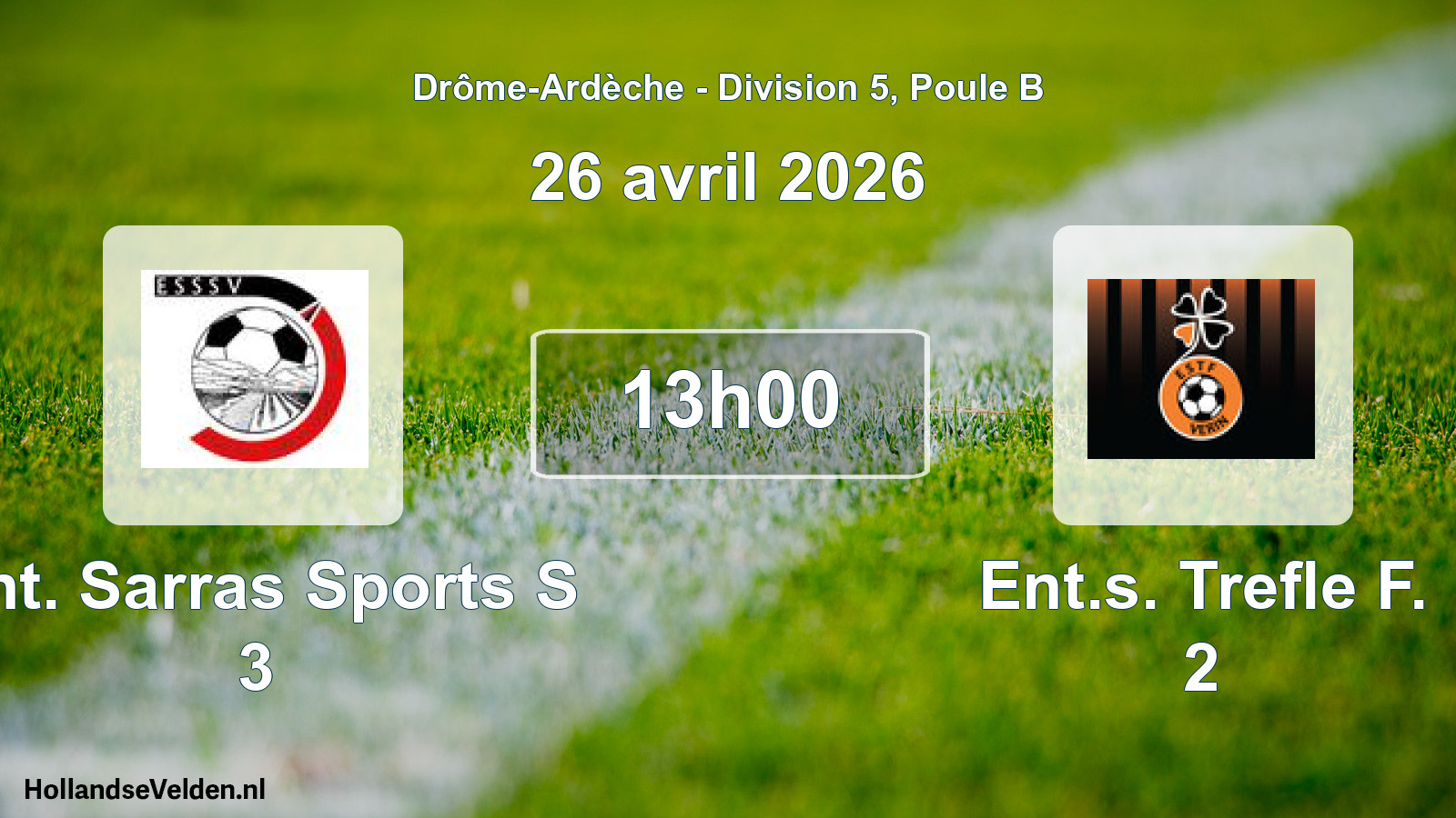 Geplande wedstrijd: Ent. Sarras Sports S 3 - Ent.s. Trefle F. 2 (26 april 2026)