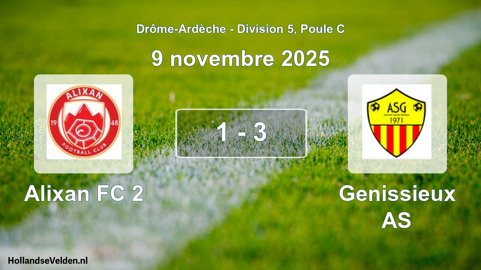 Total number of matches played: Alixan FC 2 - Genissieux AS 1 - 3 (9 November 2025)