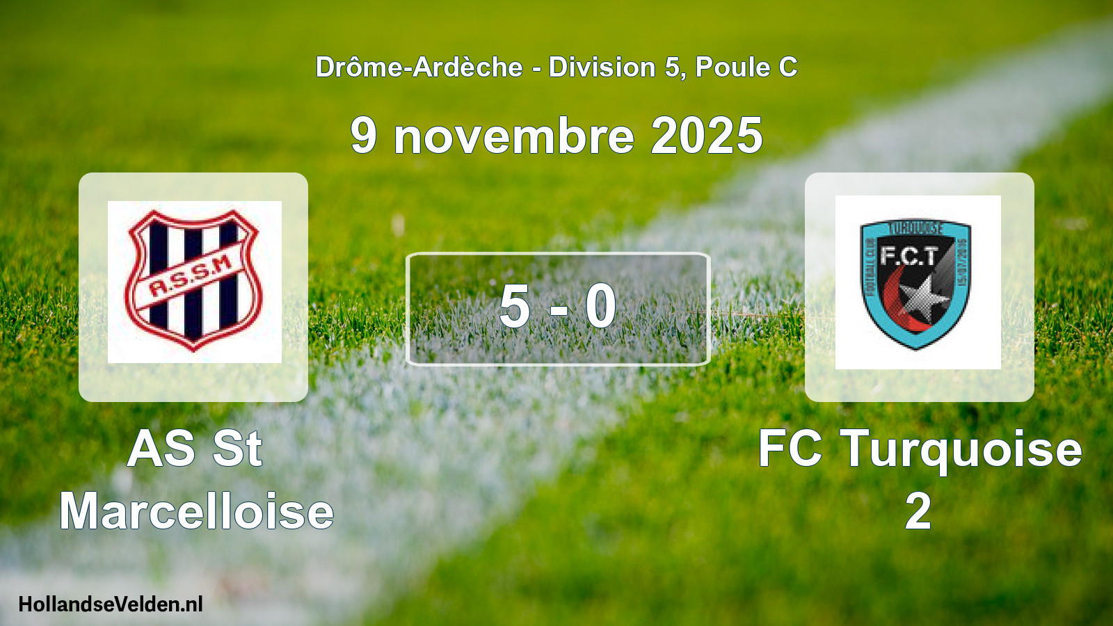 Gespeelde wedstrijd: AS St Marcelloise - FC Turquoise 2 5 - 0 (9 november 2025)