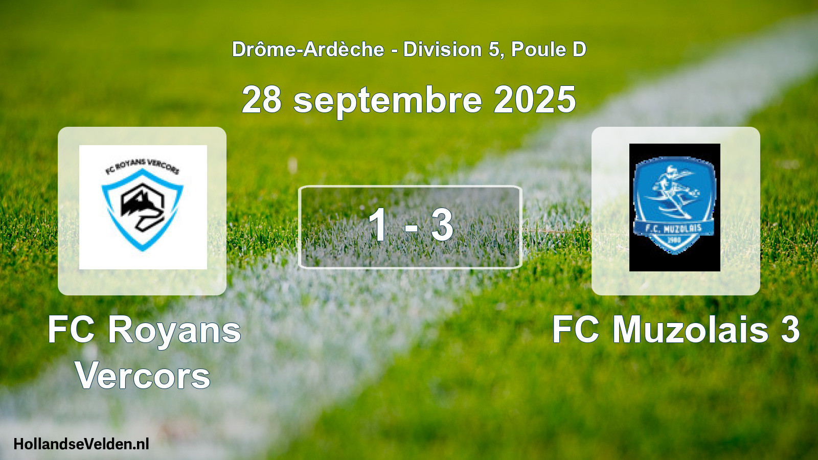 Match joué: FC Royans Vercors - FC Muzolais 3 1 - 3 (28 septembre 2025)