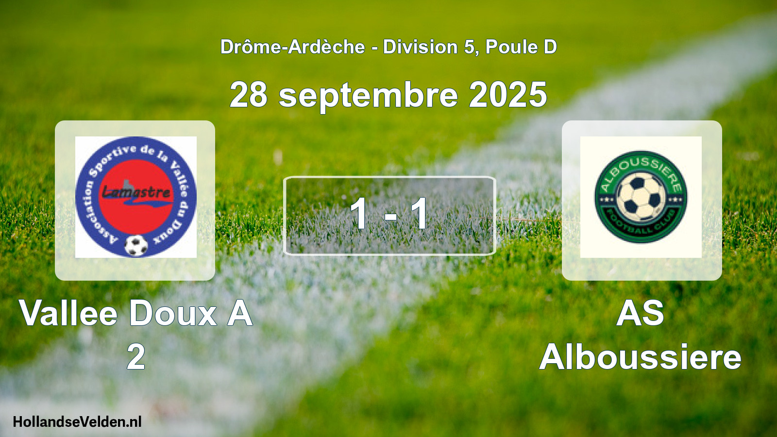 Gespeelde wedstrijd: Vallee Doux A 2 - AS Alboussiere 1 - 1 (28 september 2025)