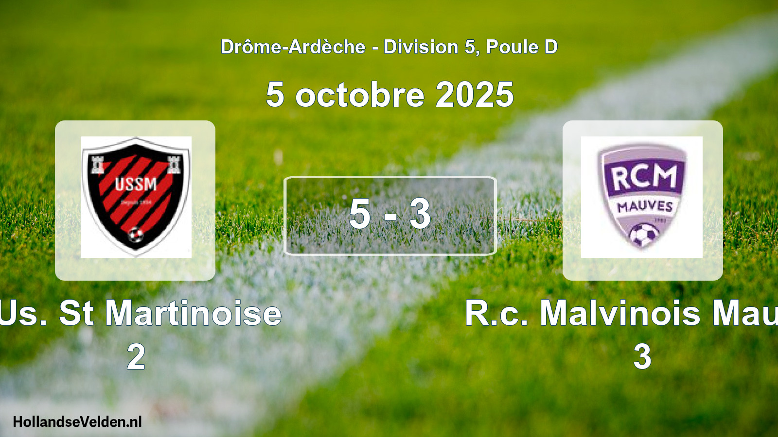 Gespeelde wedstrijd: Us. St Martinoise 2 - R.c. Malvinois Mauve 3 5 - 3 (5 oktober 2025)