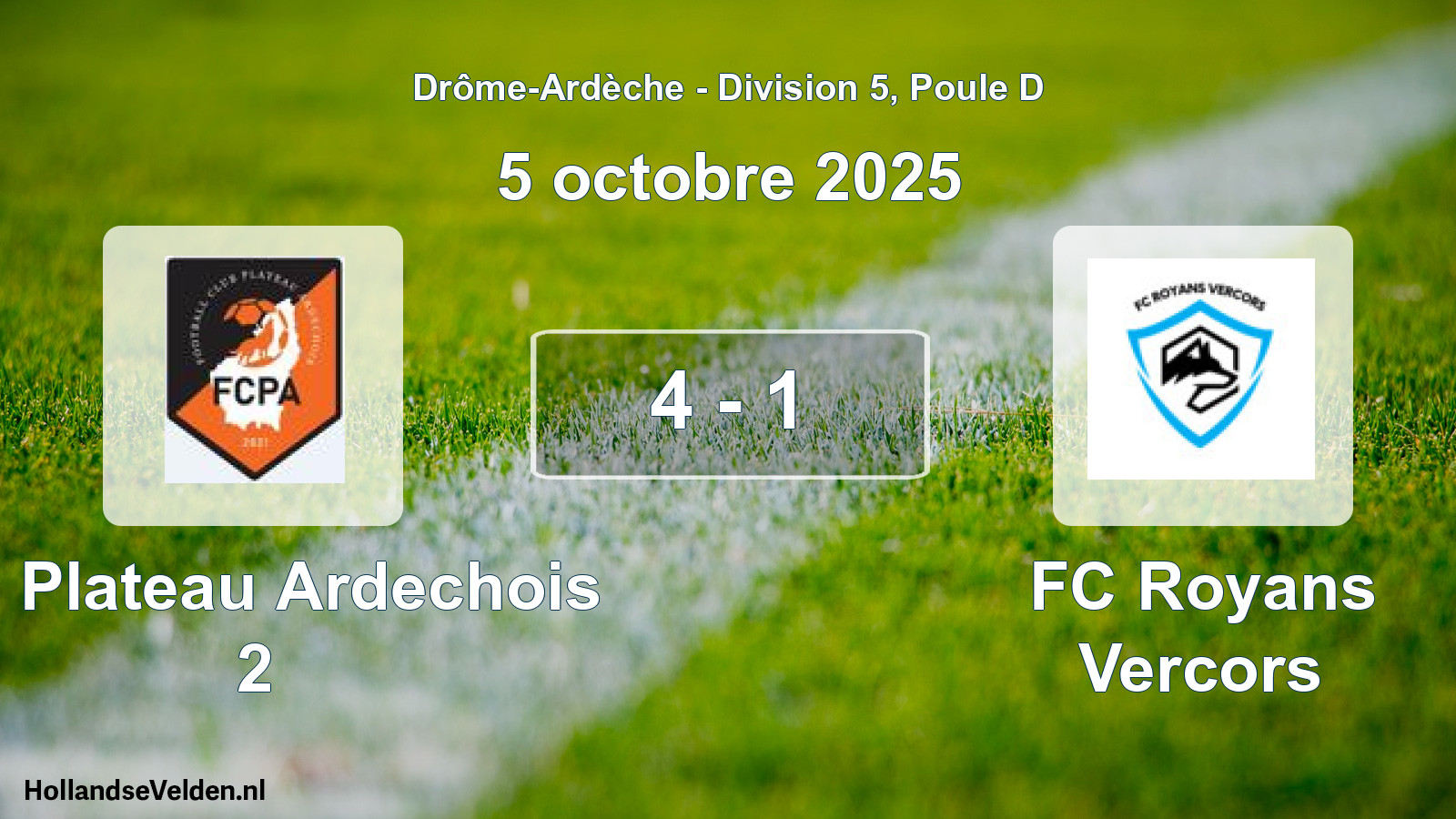 Gespeelde wedstrijd: FC Plateau Ardechois 2 - FC Royans Vercors 4 - 1 (5 oktober 2025)