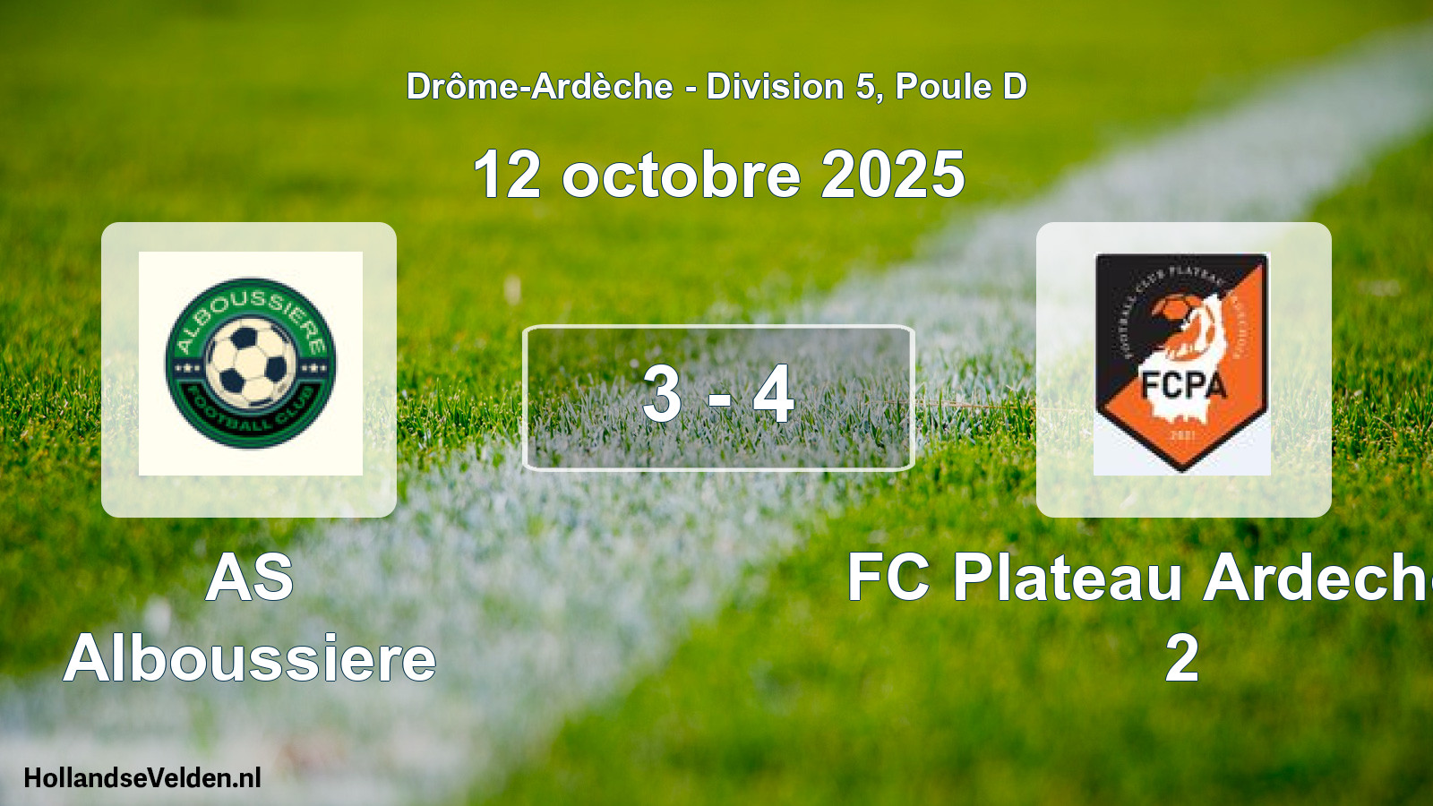 Gespeelde wedstrijd: AS Alboussiere - FC Plateau Ardechois 2 3 - 4 (12 oktober 2025)
