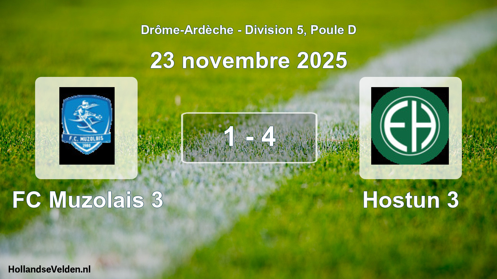 Gespeelde wedstrijd: FC Muzolais 3 - Hostun 3 1 - 4 (23 november 2025)