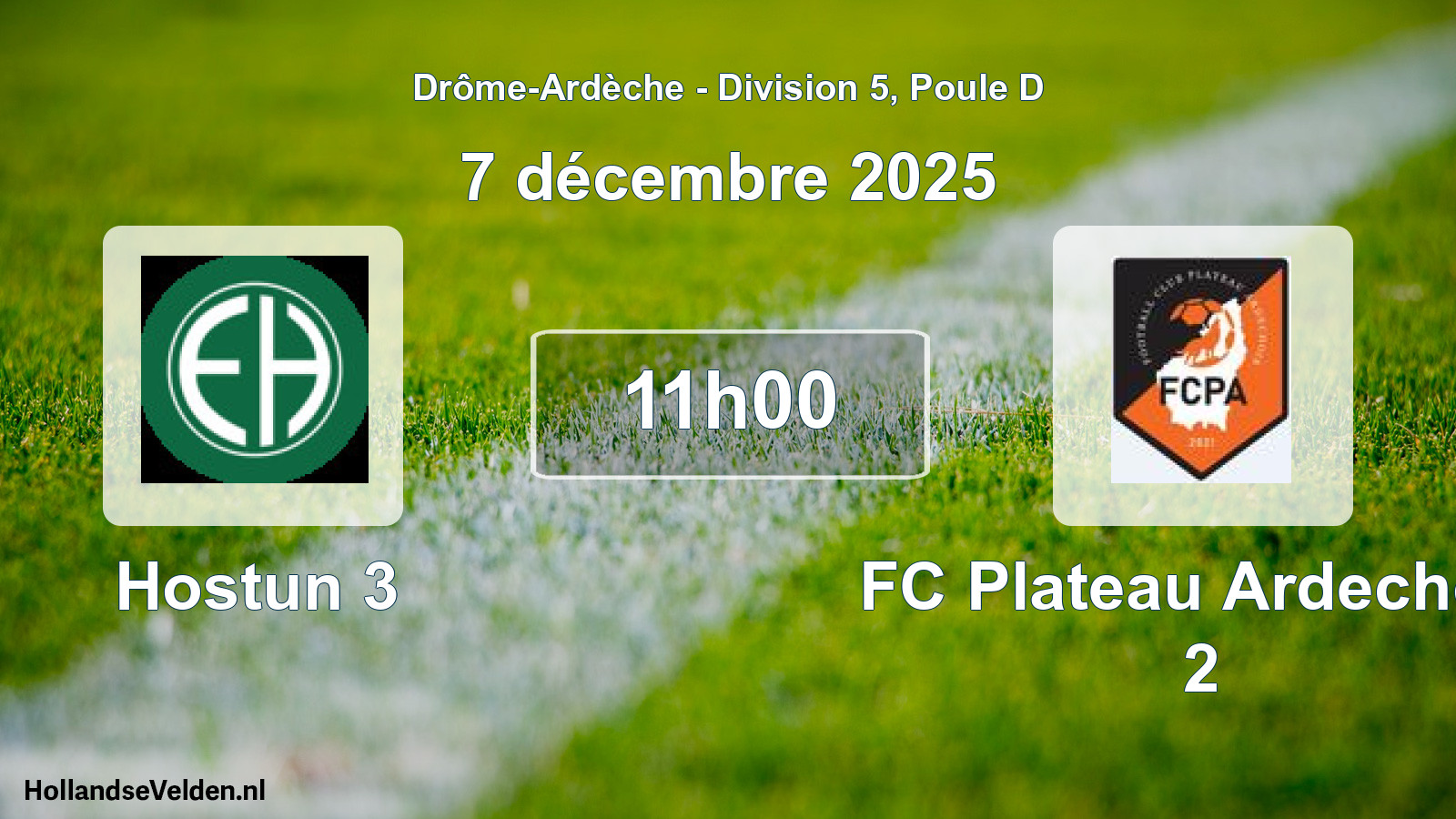 Geplande wedstrijd: Hostun 3 - FC Plateau Ardechois 2 (7 december 2025)
