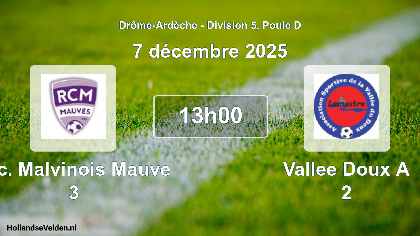 Geplande wedstrijd: R.c. Malvinois Mauve 3 - Vallee Doux A 2 (7 december 2025)