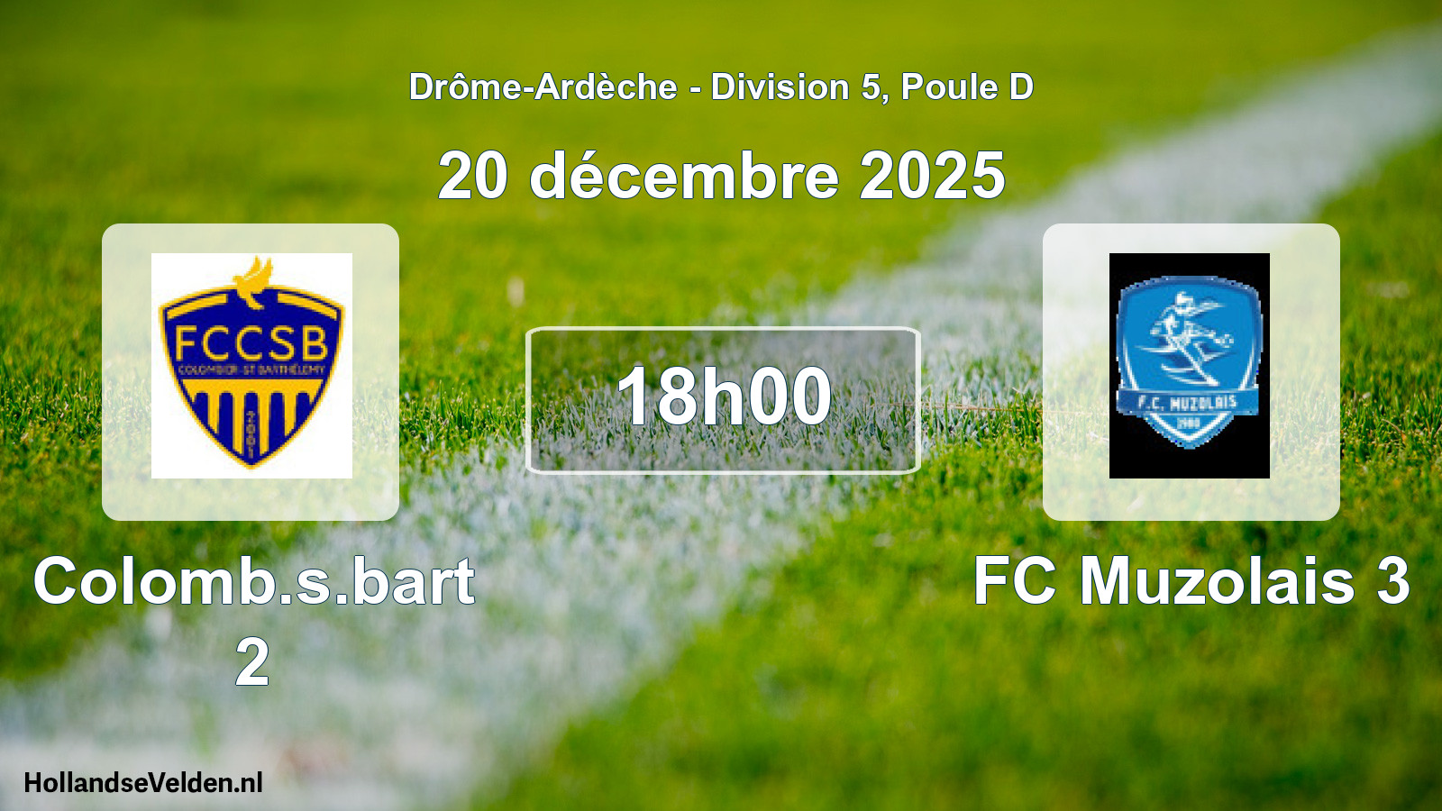 Match programmé: Colomb.s.bart 2 - FC Muzolais 3 (20 décembre 2025)