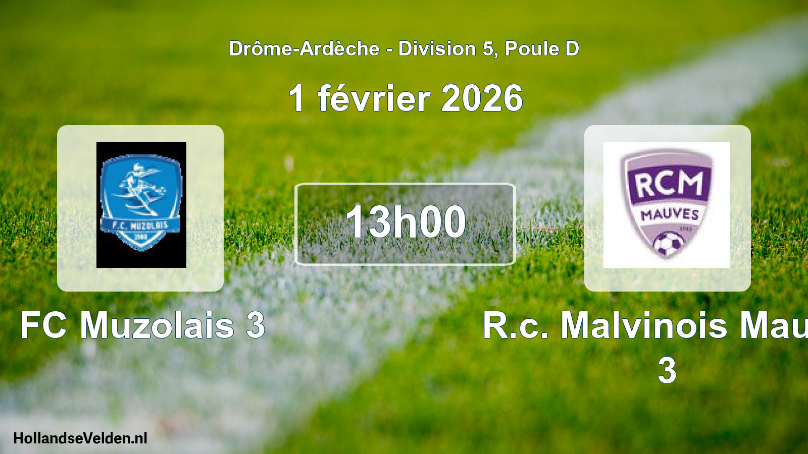 Geplande wedstrijd: FC Muzolais 3 - R.c. Malvinois Mauve 3 (1 februari 2026)