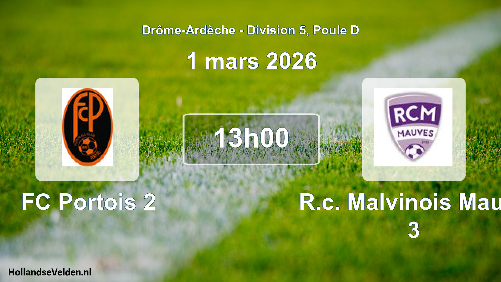 Geplande wedstrijd: FC Portois 2 - R.c. Malvinois Mauve 3 (1 maart 2026)
