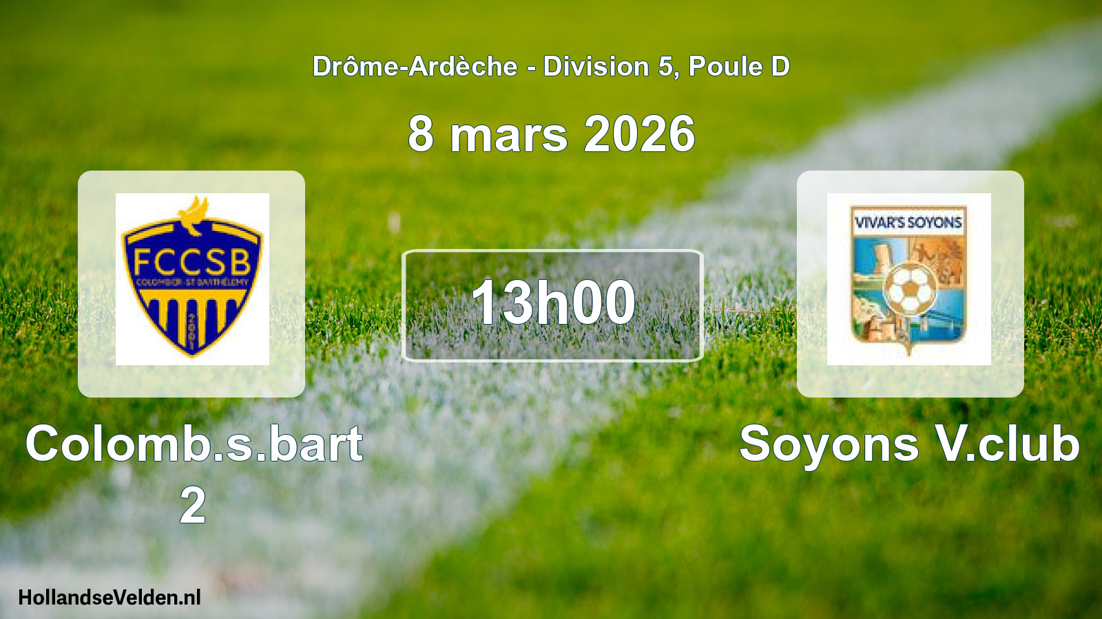 Geplande wedstrijd: Colomb.s.bart 2 - Soyons V.club (8 maart 2026)