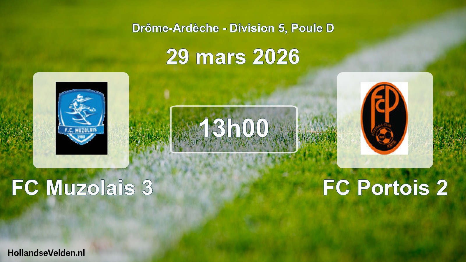 Geplande wedstrijd: FC Muzolais 3 - FC Portois 2 (29 maart 2026)