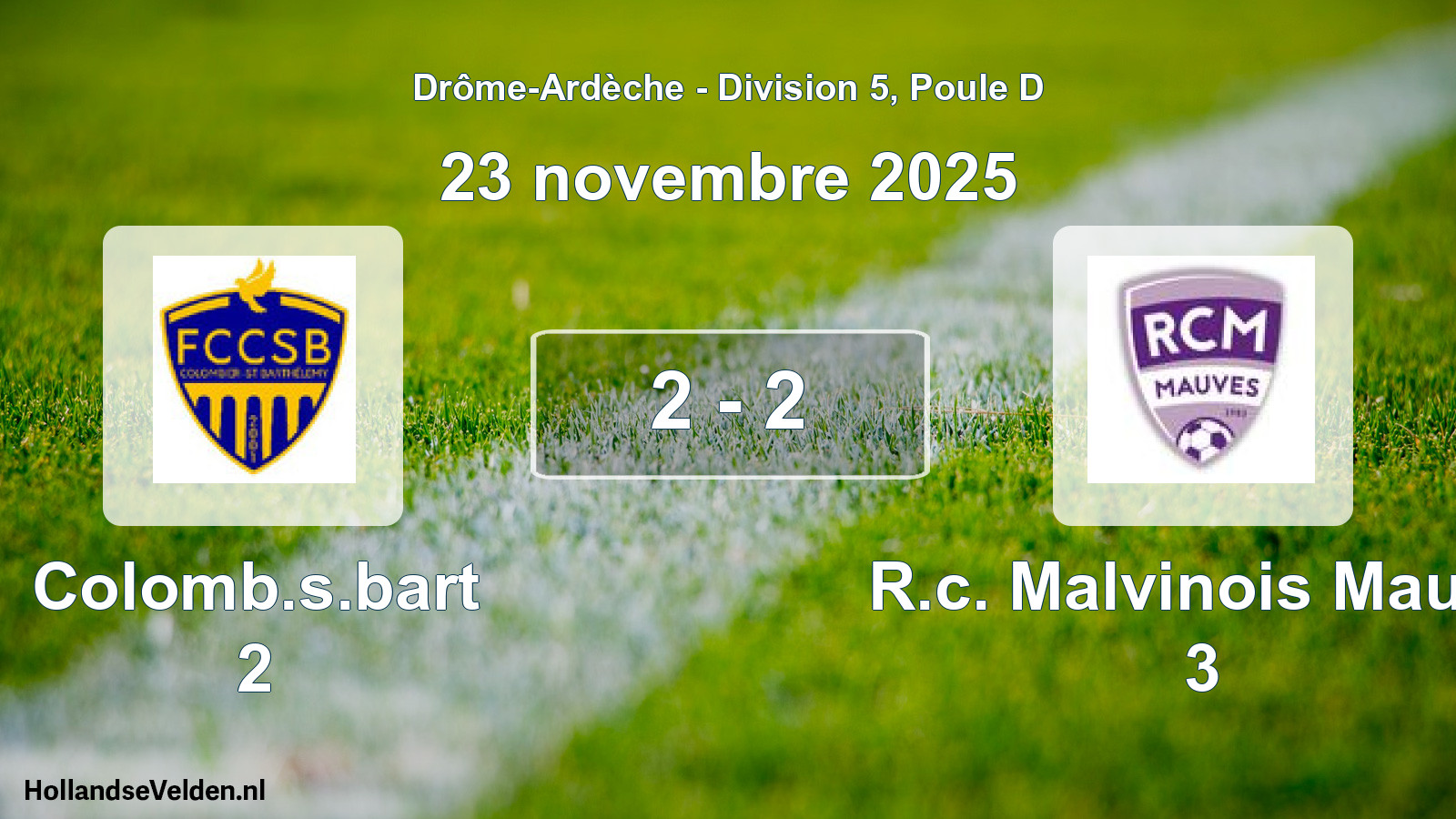Gespeelde wedstrijd: Colomb.s.bart 2 - R.c. Malvinois Mauve 3 2 - 2 (23 november 2025)