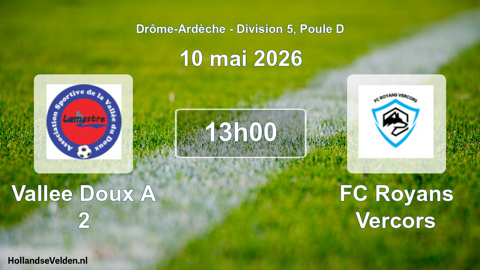 Geplande wedstrijd: Vallee Doux A 2 - FC Royans Vercors (10 mei 2026)